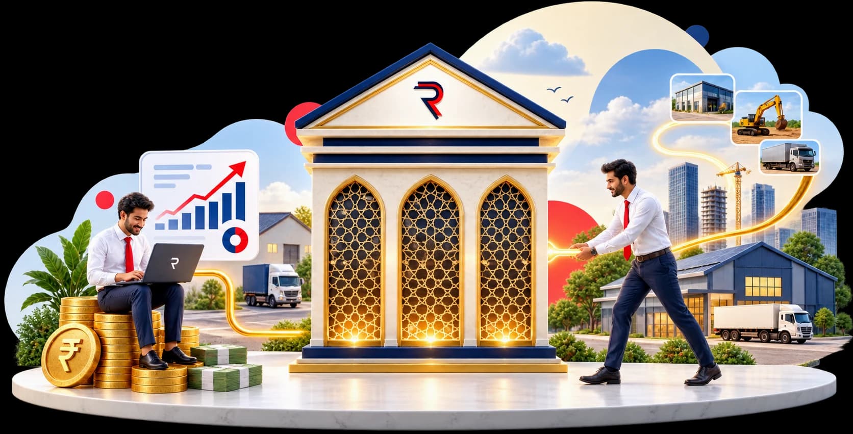 Investors' capital flows into Rehbar, which puts it to work in real businesses: premises, machinery and vehicles.